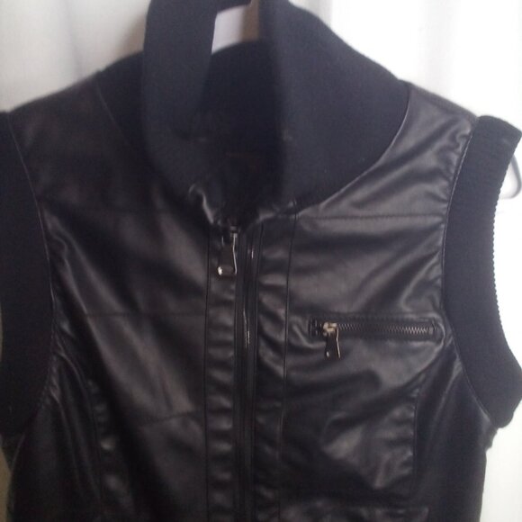 CCi Sono by Cavalini Vest Faux Leather Pockets Full Zip Black - Picture 12 of 16